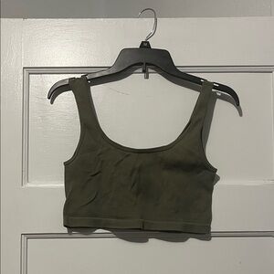 Olive Green Ribbed Crop Top